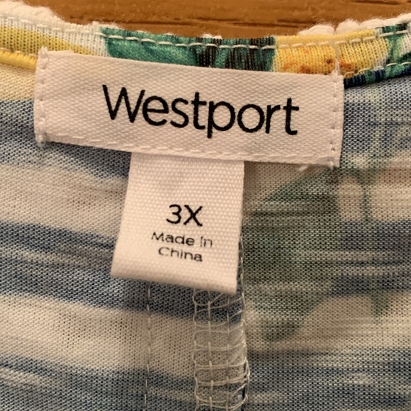 Westport Sleeveless Blue & White Striped Shirt with Clusters of Lemons - Picture 3 of 11